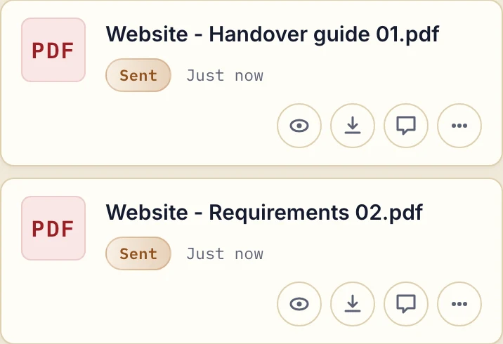 Actual portal with website requirements and a handover guide PDF.